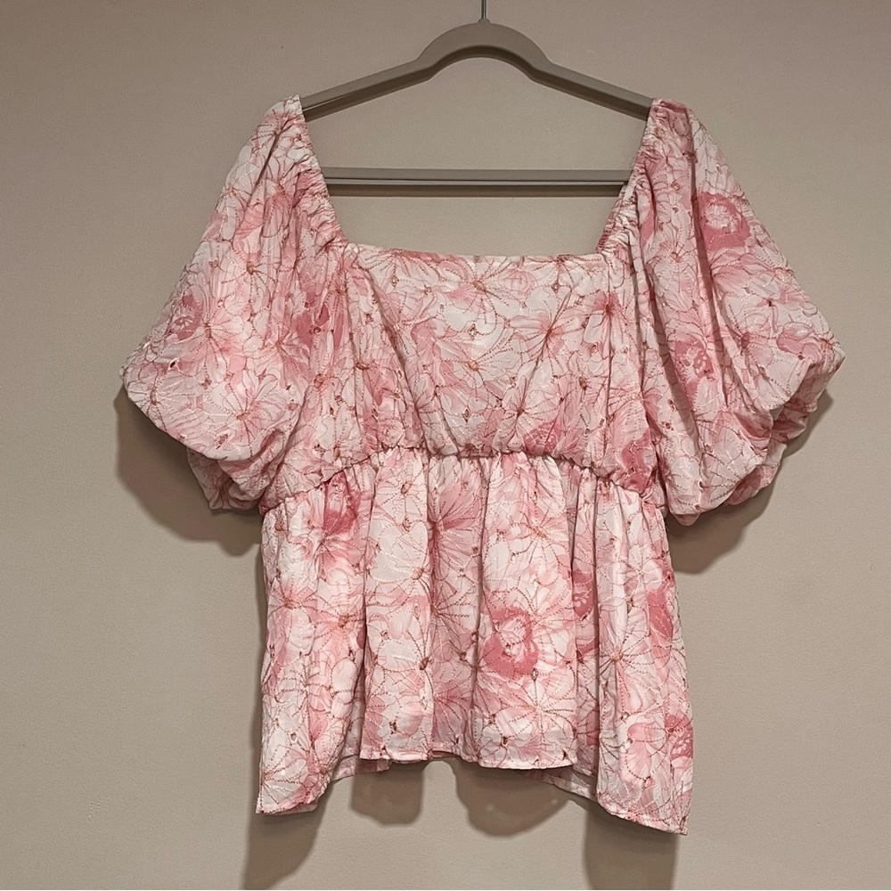 ChicSoul | Spring Romance Top Blouse eyelet embroidered Women’s size 1X babydoll